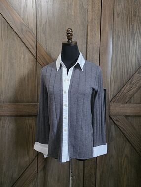 NAADAM Cashmere Blend Gray Ribbed Cardigan
